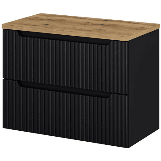Móvel de casa de banho para lavatório Newport com 2 gavetas MDF 80x60x40 cm - PretoCarvalho
