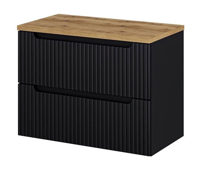 Mueble bajo lavabo newport de pared con 2 cajones mdf 80x60x40 cm - negro/roble