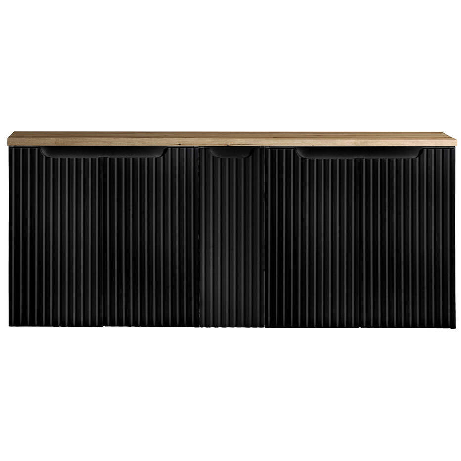 Mueble de baño bajo lavabo newport con 5 puertas 140x60x40 cm - negro/efecto roble [en.casa]