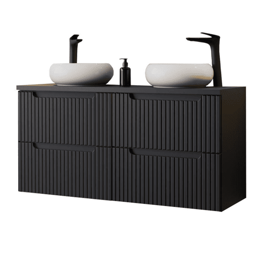 Móvel de casa de banho com lavatório duplo Newport com 4 gavetas MDF  Cerâmica 120 x 72 x 40 cm - Preto