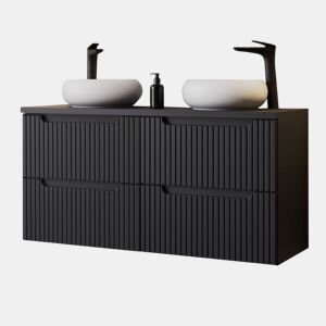 Móvel de casa de banho com lavatório duplo Newport com 4 gavetas MDF  Cerâmica 120 x 72 x 40 cm - Preto