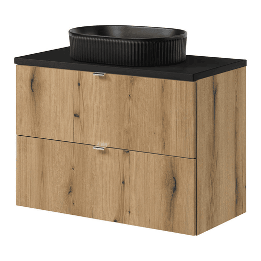 Móvel de casa de banho Newport com lavatório em cerâmica e 2 gavetas 80x71x40 cm - CarvalhoPreto Móvel de casa de banho Newport com lavatório em cerâmica e 2 gavetas 80x71x40 cm - CarvalhoPreto