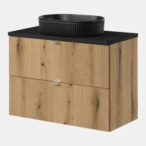 Móvel de casa de banho Newport com lavatório em cerâmica e 2 gavetas 80x71x40 cm - CarvalhoPreto