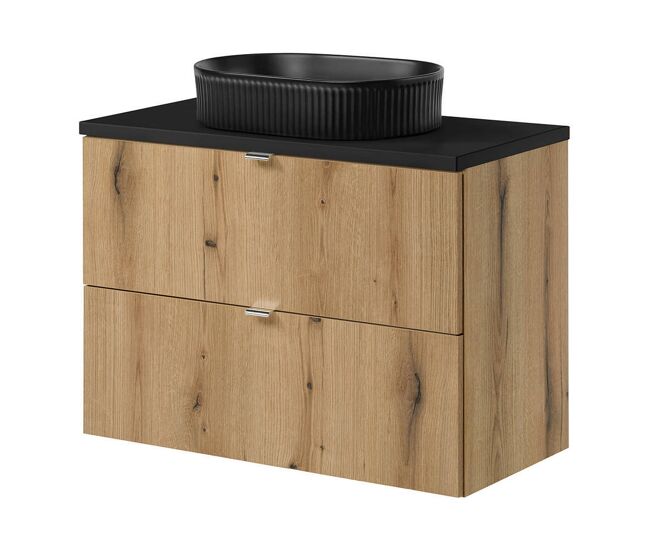 Mueble bajo 'newport' con lavabo de cerámica y 2 cajones 80x71x40 cm - roble/negro