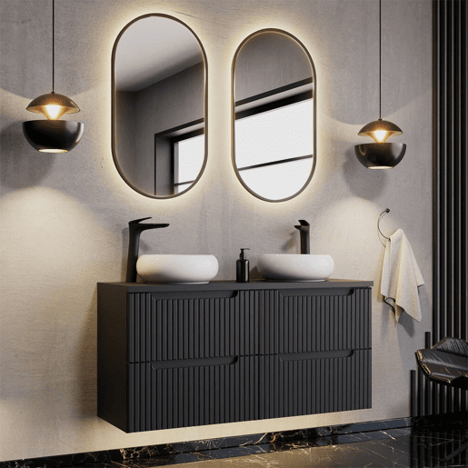 Móvel de casa de banho para lavatório duplo Newport com 4 gavetas MDF 160x60x40 cm - Preto