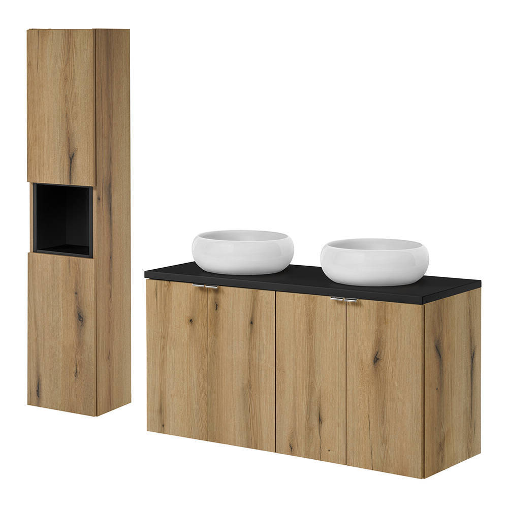 Set de muebles de baño newport con 2 lavabos 120x57x39 cm - efecto roble/negro [en.casa]