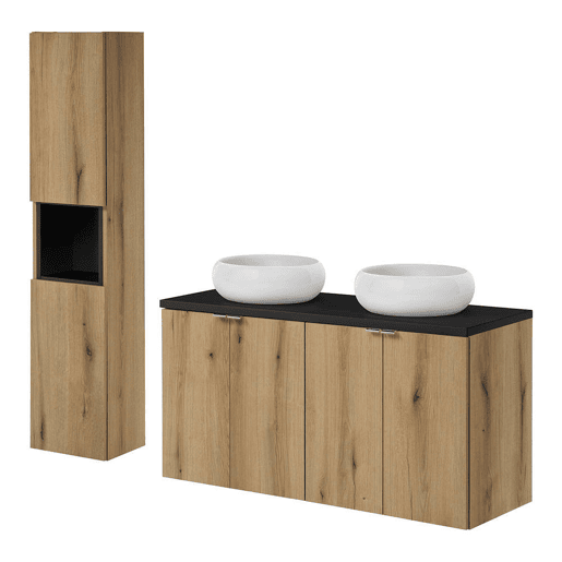 Conjunto de móveis de casa de banho Newport com 2 lavatórios 120x57x39 cm - Efeito carvalhopreto en.casa