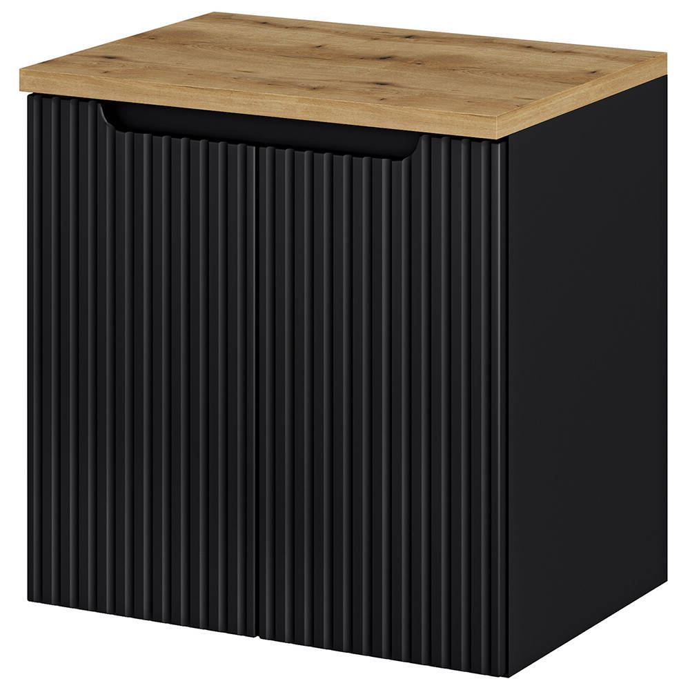 Mueble de baño bajo lavabo newport con 2 puertas 60x60x40 cm - negro/efecto roble [en.casa]
