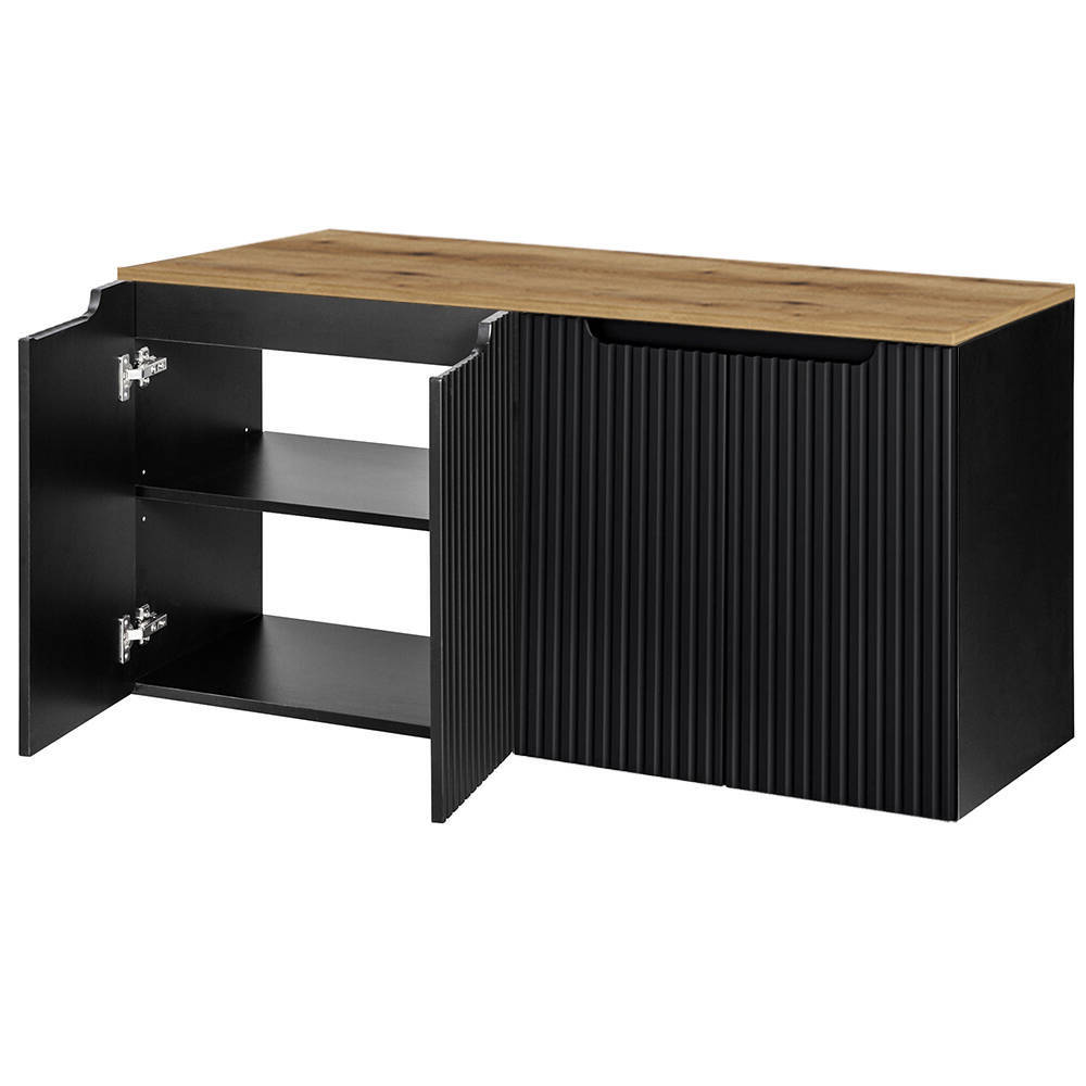 Mueble de baño bajo lavabo newport con 4 puertas 120x60x40 cm - negro/efecto roble [en.casa]