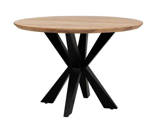 Mesa de comedor redonda de madera de acacia acabado color D100x76