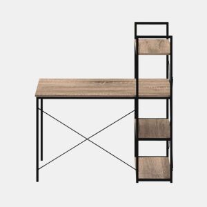 Mesa de escritório com prateleira 3 prateleiras Aço Estilo Industrial Cor Preto e Carvalho Claro 113 cm
