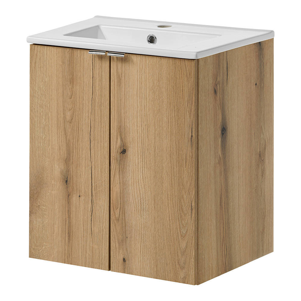 Mueble de baño newport con lavabo y 2 puertas 50x57x39cm- efecto roble [en.casa]