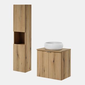 Conjunto de móveis de casa de banho Newport com lavatório 60x57x39 cm - Efeito carvalho en.casa