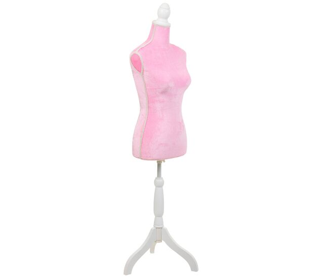 Maniquí de madera y espuma forrado de tela rosa 24x37,5x168