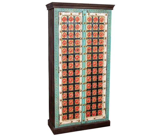 Armario de madera acabado artesanal con 2 puertas azul 90x40x180