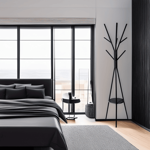 WellHome - Cabide de madeira e metal MDF preto Alt.180cm