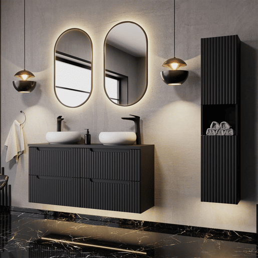 Móvel de casa de banho para lavatório Newport com 3 portas 80x60x40 cm - Preto en.casa