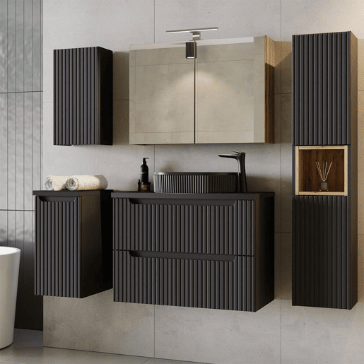 Móvel de casa de banho para lavatório Newport com 2 gavetas MDF 80x60x40 cm - Preto