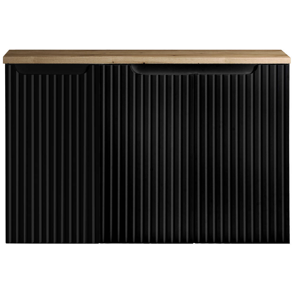 Mueble de baño bajo lavabo newport con 3 puertas 90x60x40 cm - negro/efecto roble [en.casa]