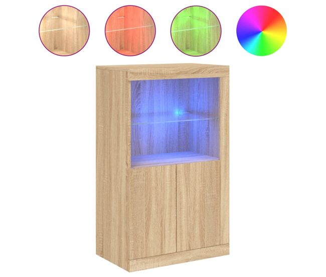 Vidaxl aparador con luces led madera de ingeniería roble sonoma