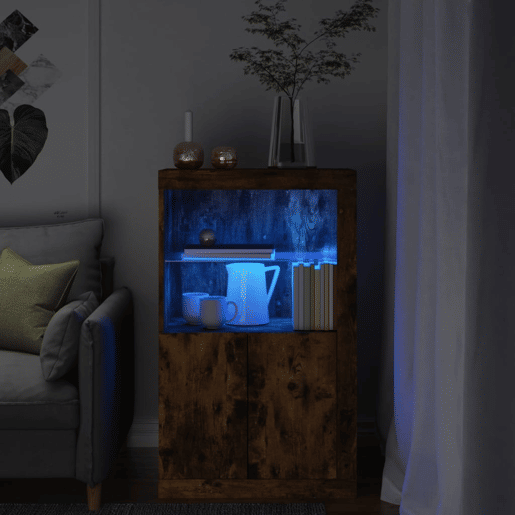 vidaXL Armário de apoio c luzes LED derivados madeira carvalho fumado vidaXL Armário de apoio c luzes LED derivados madeira carvalho fumado