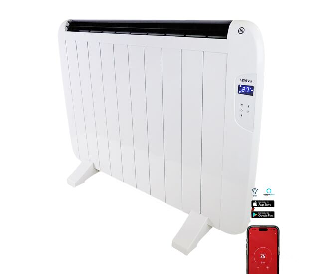 Yoevu - emisor térmico de aluminio | calefactor de bajo consumo | diseño moderno y compacto | termostato ajustable | protección contra sobrecalentamiento, blanco, 1500w, 10 elementos