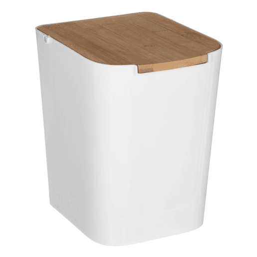 Lixeira de banheiro WellHome com tampa de bambu 'Baltik' 5L branco