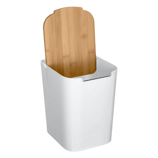 Lixeira de banheiro WellHome com tampa de bambu 'Baltik' 5L branco