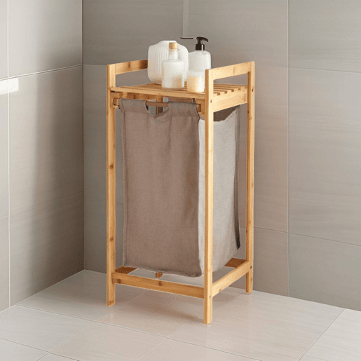 WellHome - Cesto de roupa suja em bambu com prateleira 33x33x73cm