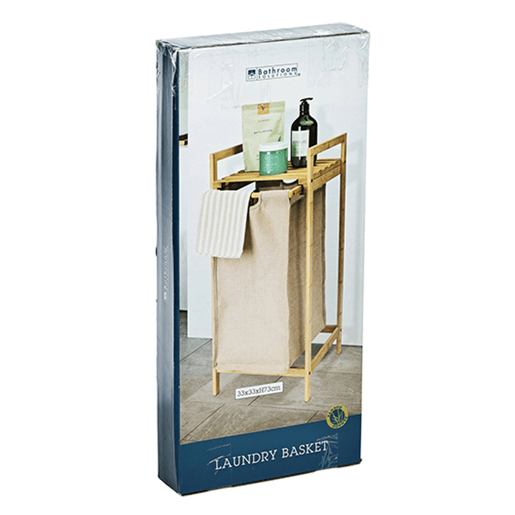 WellHome - Cesto de roupa suja em bambu com prateleira 33x33x73cm