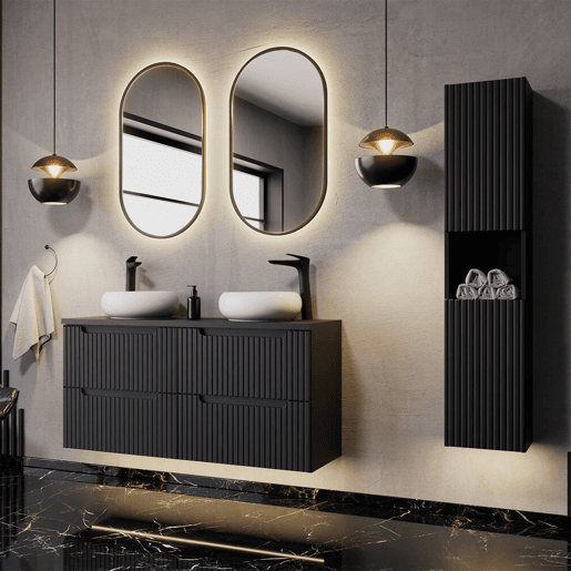 Móvel de casa de banho para lavatório duplo Newport com 4 gavetas MDF 120x60x40 cm - Preto