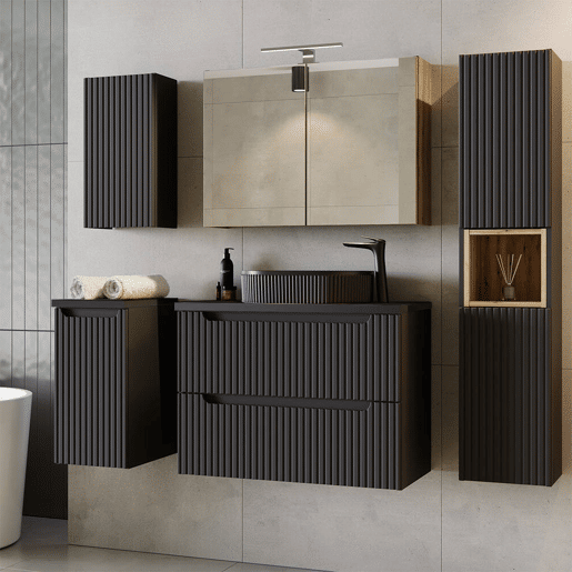 Móvel de casa de banho para lavatório Newport com 3 portas 90x60x40 cm - Preto en.casa