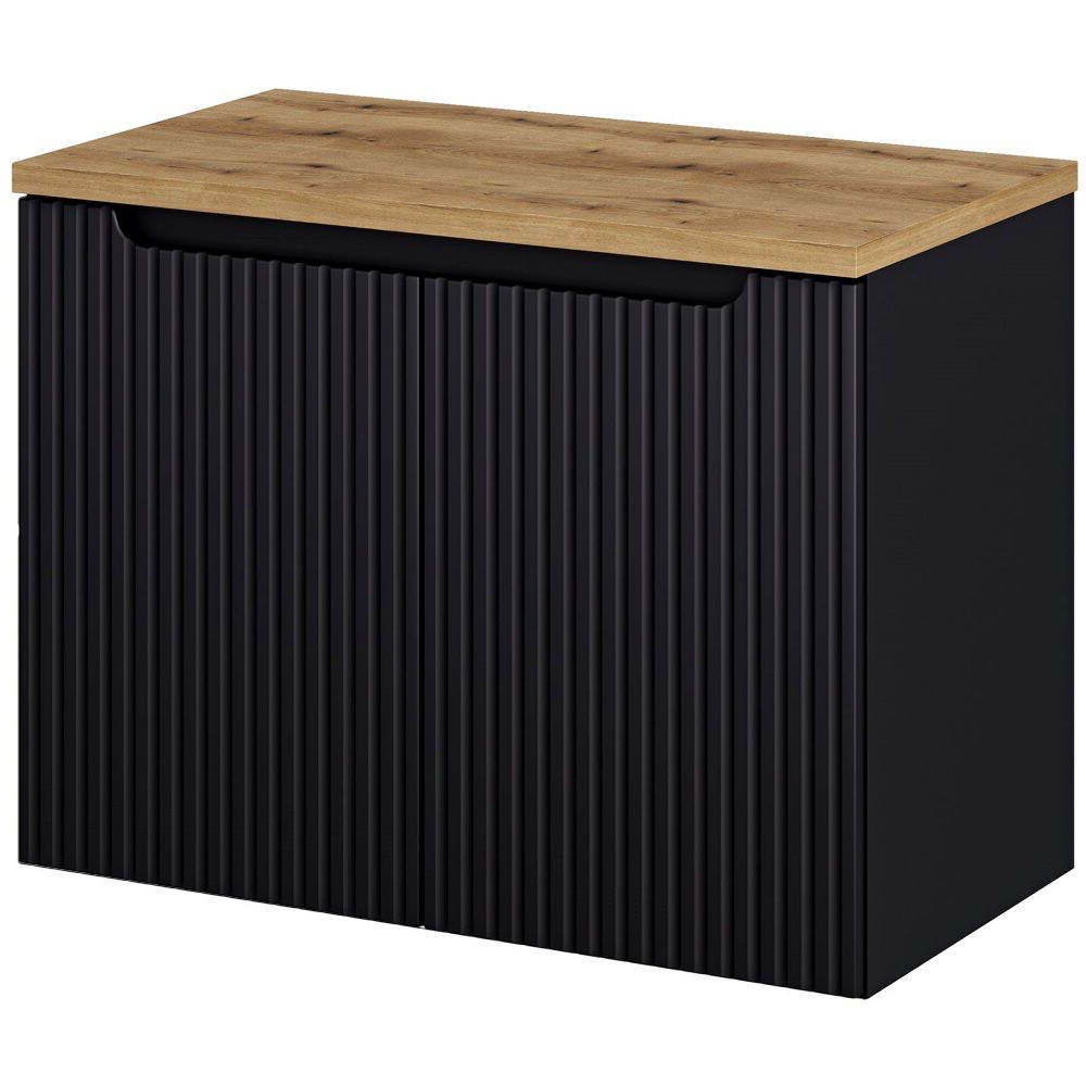 Mueble de baño bajo lavabo newport con 2 puertas 80x60x40 cm - negro/efecto roble [en.casa]