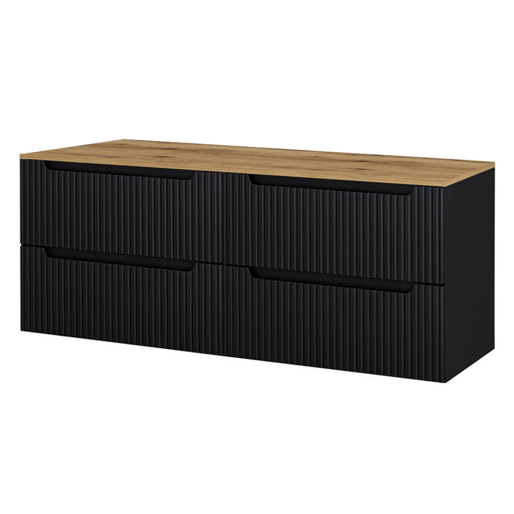 Mueble bajo para doble lavabo newport de pared con 4 cajones mdf 160x60x40 cm - negro/roble
