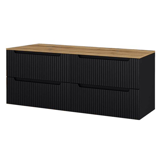 Móvel de casa de banho para lavatório doble Newport com 4 gavetas MDF 160x60x40 cm - PretoCarvalho