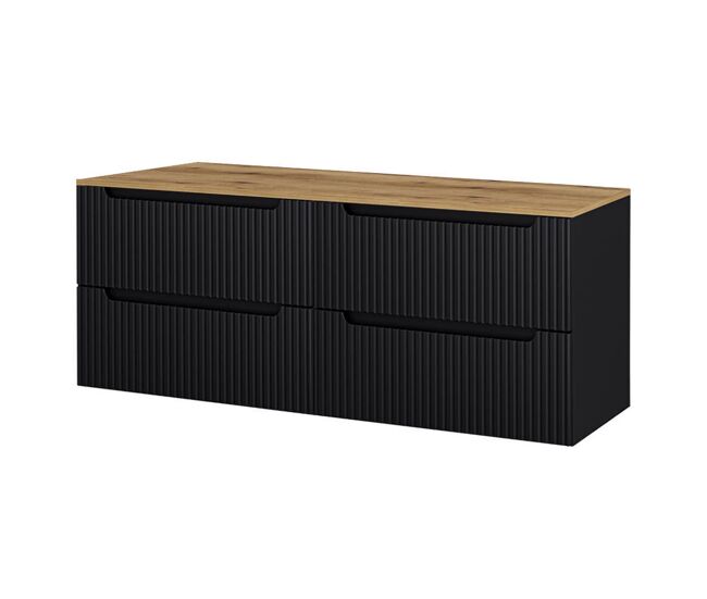 Mueble bajo para doble lavabo newport de pared con 4 cajones mdf 160x60x40 cm - negro/roble