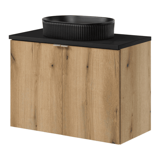 Móvel de casa de banho Newport com lavatório em cerâmica e 2 portas 80x71x40 cm - Carvalho Efeito preto en.casa Móvel de casa de banho Newport com lavatório em cerâmica e 2 portas 80x71x40 cm - Carvalho Efeito preto en.casa