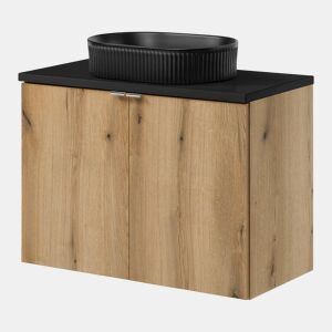 Móvel de casa de banho Newport com lavatório em cerâmica e 2 portas 80x71x40 cm - Carvalho  Efeito preto en.casa
