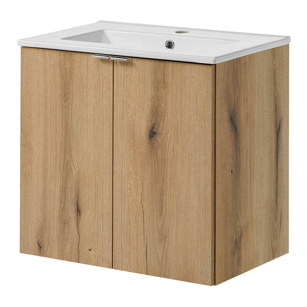 Mueble de baño newport con lavabo y 2 puertas 60x57x39cm- efecto roble [en.casa]