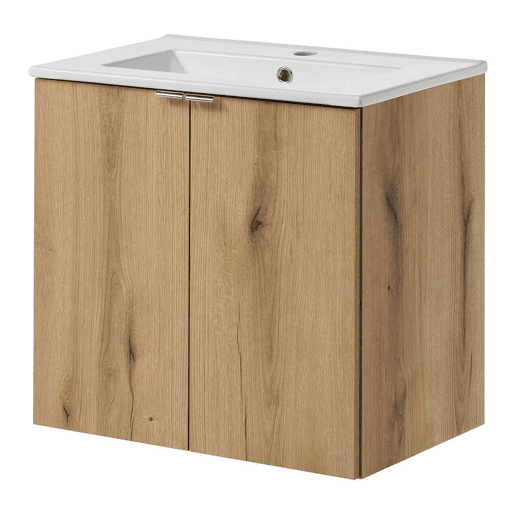 Móvel de casa de banho Newport com lavatório e 2 portas 60x57x39cm - efeito carvalho en.casa