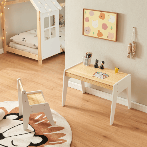 Conjunto de mesa e cadeira para crianças Skinnskatteberg - NaturalBranco en.casa