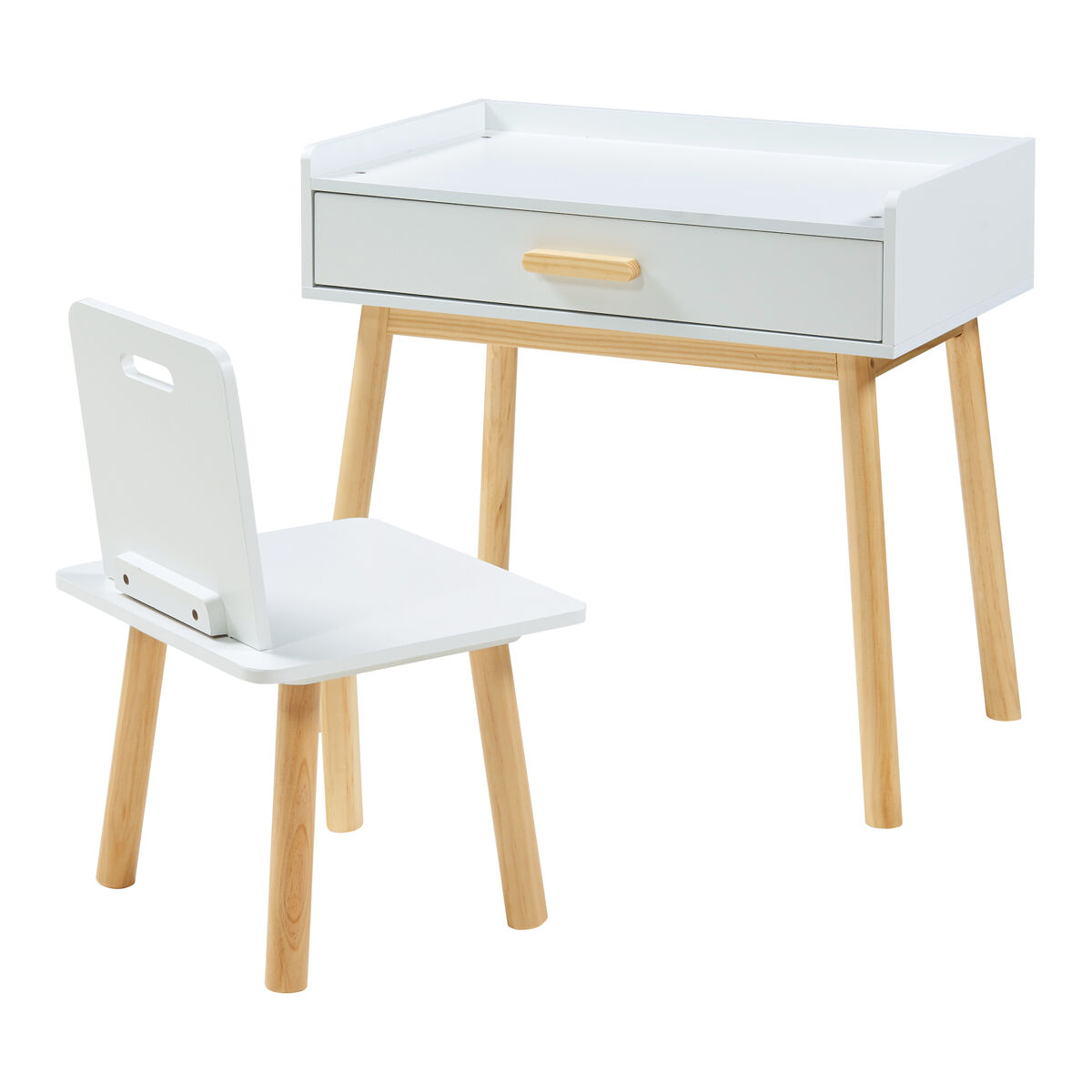 Conjunto infantil de mesa y 1 silla skjervøy - natural/blanco [en.casa]