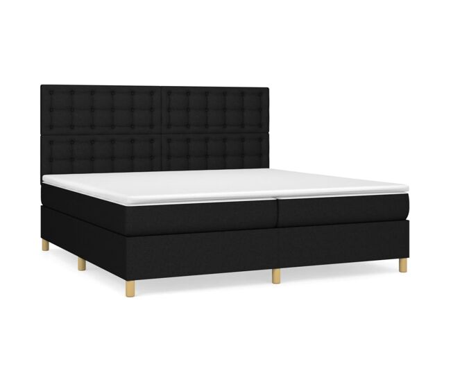 Cama box spring con colchón tela negro 200x200 cm botones