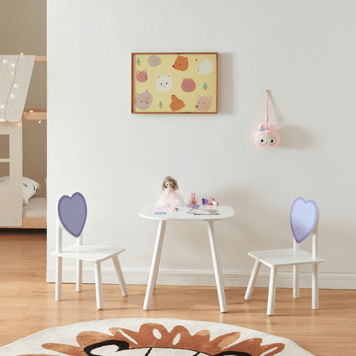 Conjunto de mesa e 2 cadeiras para crianças Siljan - BrancoLilás en.casa