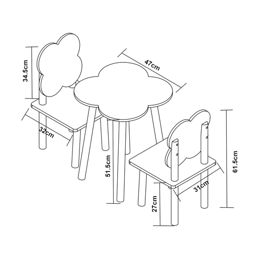 Conjunto de mesa e 2 cadeiras para crianças Simrishamn, design floral - BrancoLilás en.casa
