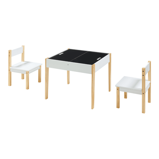 Conjunto de mesa e 2 cadeiras para crianças Smedjebacken com tampos de mesa pintáveis - Branco  Natural en.casa
