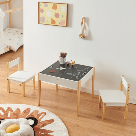 Conjunto de mesa e 2 cadeiras para crianças Smedjebacken com tampos de mesa pintáveis - Branco  Natural en.casa