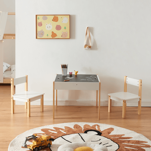 Conjunto de mesa e 2 cadeiras para crianças Smedjebacken com tampos de mesa pintáveis - Branco  Natural en.casa