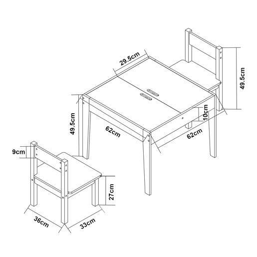 Conjunto de mesa e 2 cadeiras para crianças Smedjebacken com tampos de mesa pintáveis - Branco  Natural en.casa