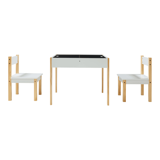 Conjunto de mesa e 2 cadeiras para crianças Smedjebacken com tampos de mesa pintáveis - Branco  Natural en.casa